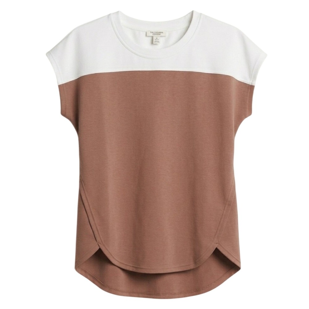 Cable & Gauge White and Dusty Rose Crewneck Colorblock Tee